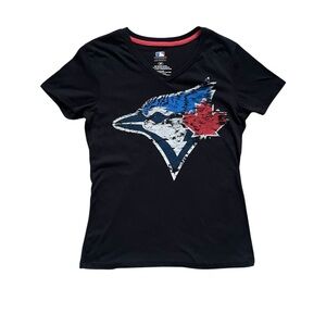Official Toronto Blue Jays Baseball Black Merchandise V-Neck T-Shirt Size Small